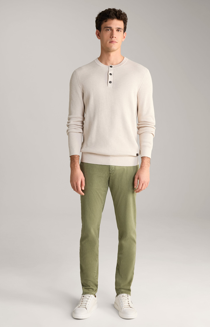 Henley Knitted Pullover in Light Beige