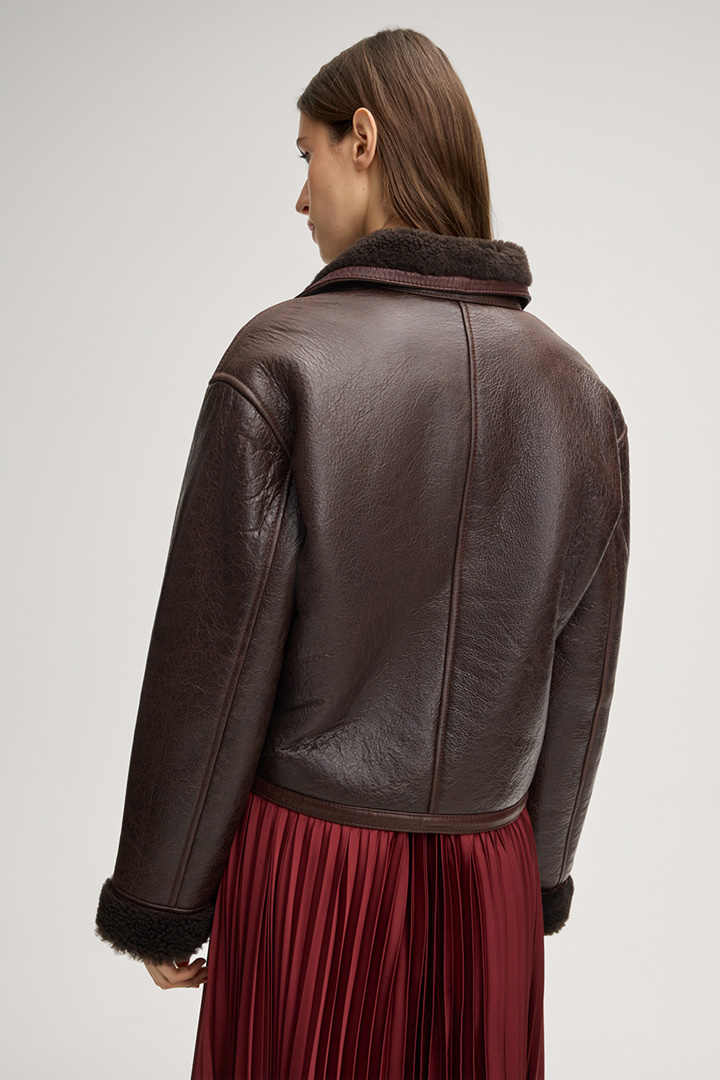 Lucy lambskin leather jacket in dark brown