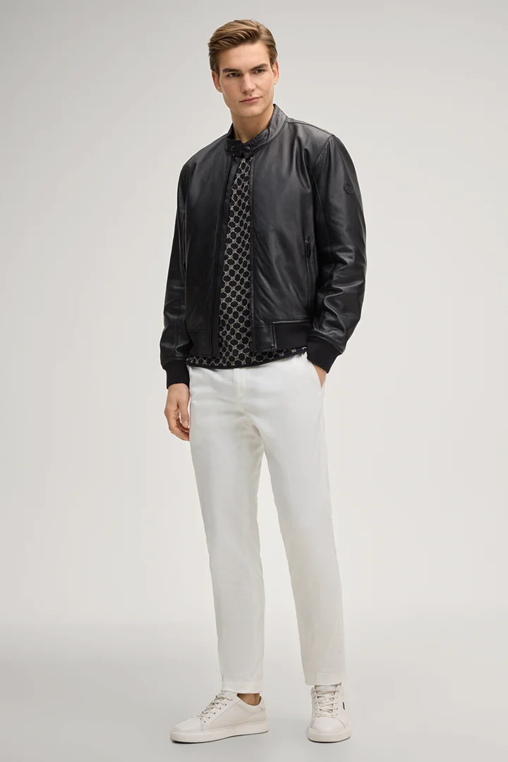 Leads to product detail page "Bamor leather jacket in black"