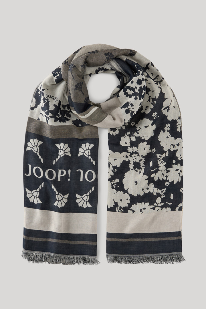 Anastasia Shawl/Scarf in a Beige/Navy Pattern