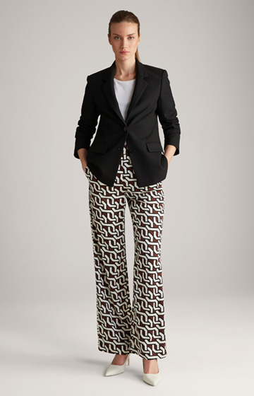 Satynowe spodnie w kolorze brązowo-kremowo-czarnym we wzór