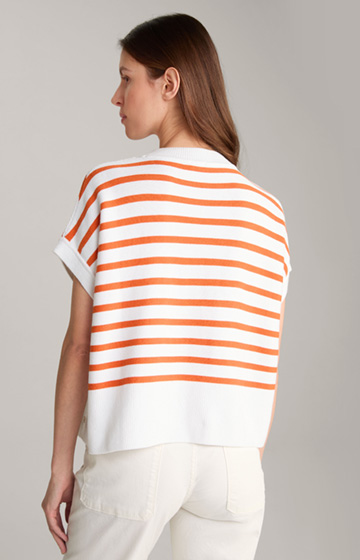 Sweter dzianinowy z bawełny w kolorze pomarańczowo-białym w paski