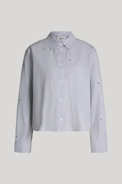 Bhavani Shirt Collar Blouse in Grey/White Stripes