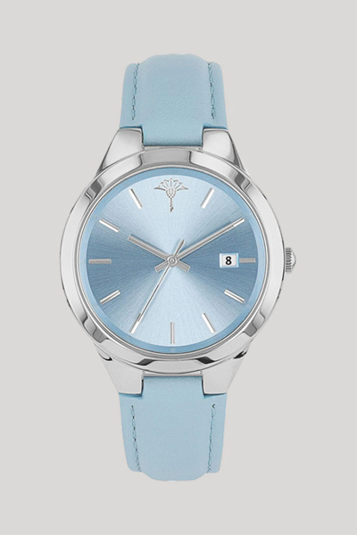 Leads to product detail page "Women's wristwatch in silver and light blue"