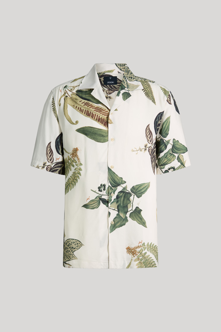 Kurzarm-Hemd Kawai in Ecru/Grün gemustert