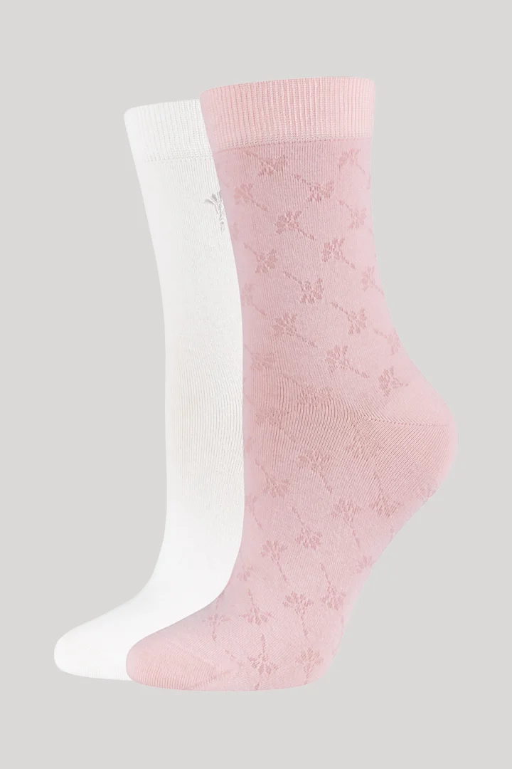 Leads to product detail page "2-pack of for your daily glam socks in pink and white"