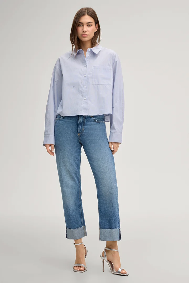 Leads to product detail page "Basima shirt blouse in blue/white stripes"