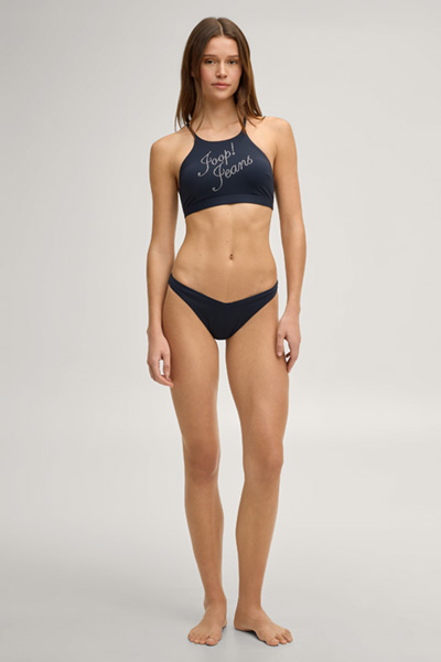 Leads to product detail page "Sparkle beach bikini top in navy"