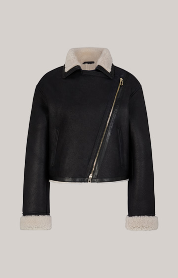 Shearling-Lederjacke in Schwarz