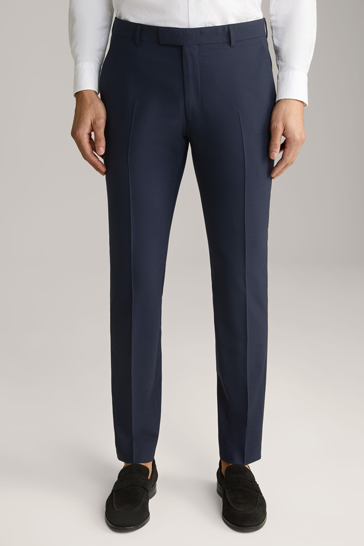 Leads to product detail page "Gun Modular Suit Trousers in Textured Navy"