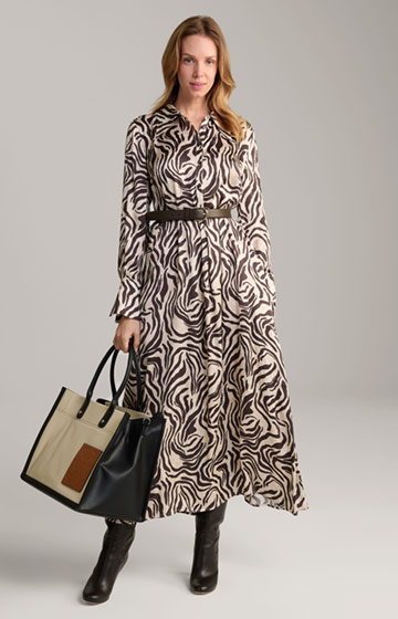 Satin maxi dress in beige/brown pattern