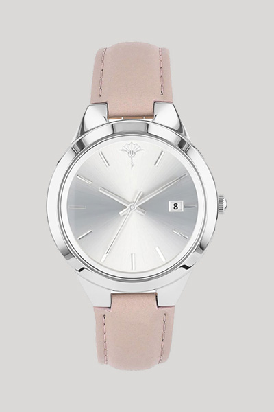 Leads to product detail page "Women's wristwatch in silver and pink"
