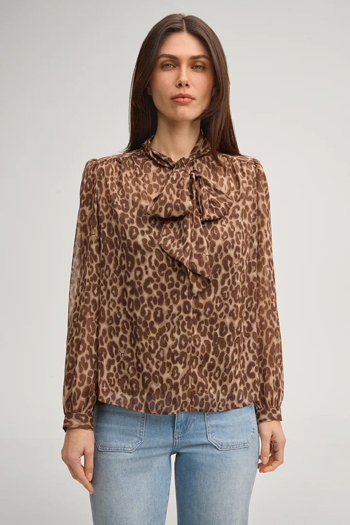 Bettina blouse in beige/brown leopard print