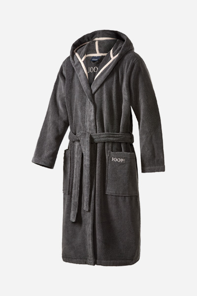Leads to product detail page "Men's JOOP! SAUNA hooded bathrobe in dark grey"