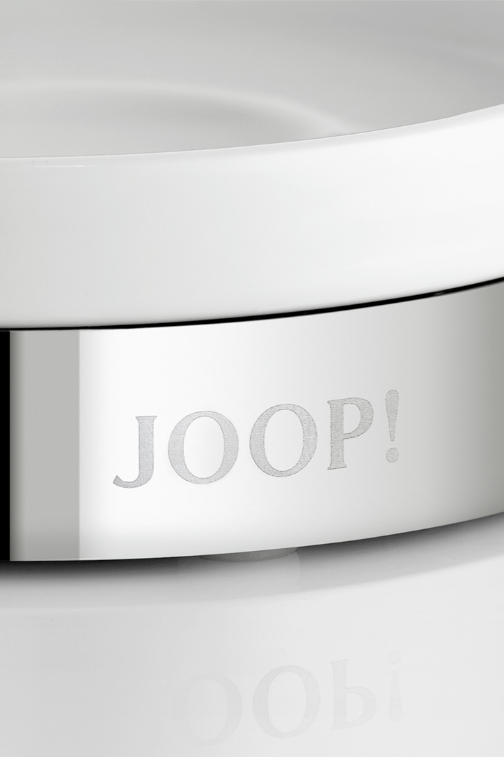 Leads to product detail page "JOOP! CHROMELINE Round Soap Dish in Chrome/Ceramic, White"
