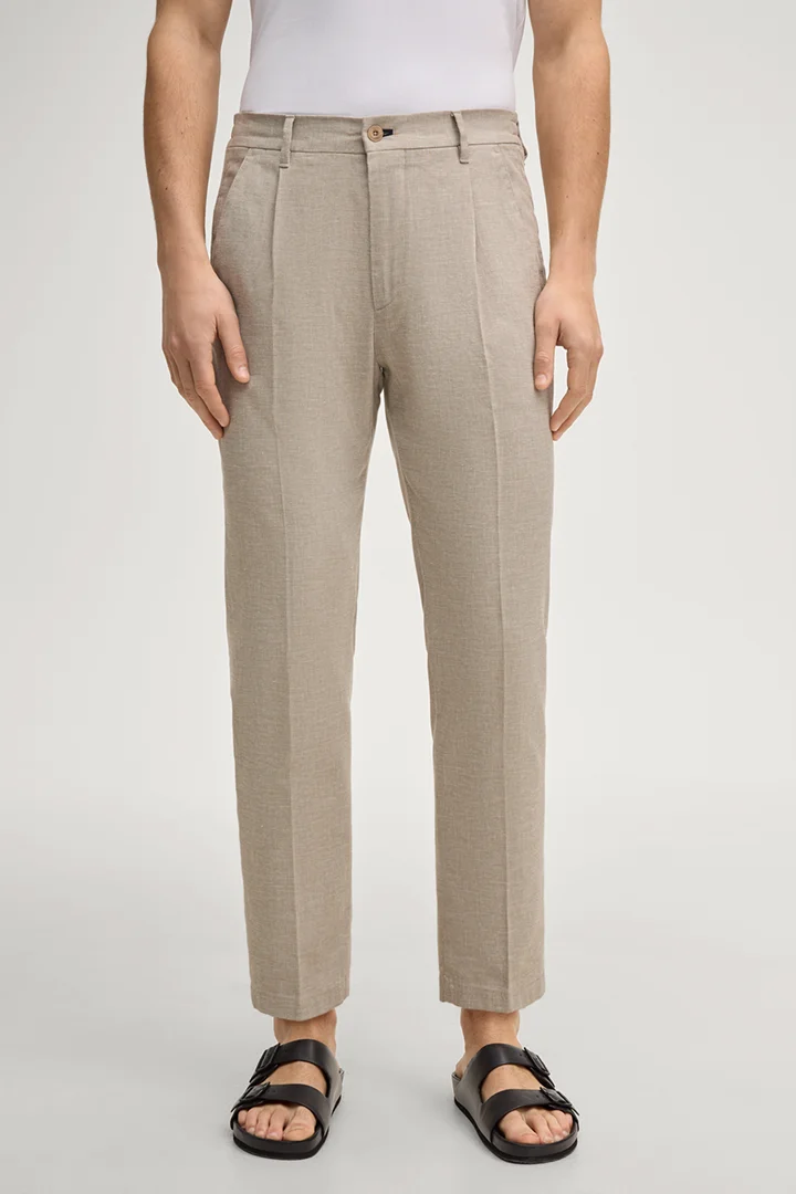 Führt zu Produktdetailseite „Bundfaltenhose Lead in Beige meliert"