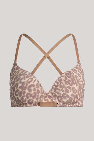 Leads to product detail page "Sensation padded moulded bra in brown/beige leopard print"