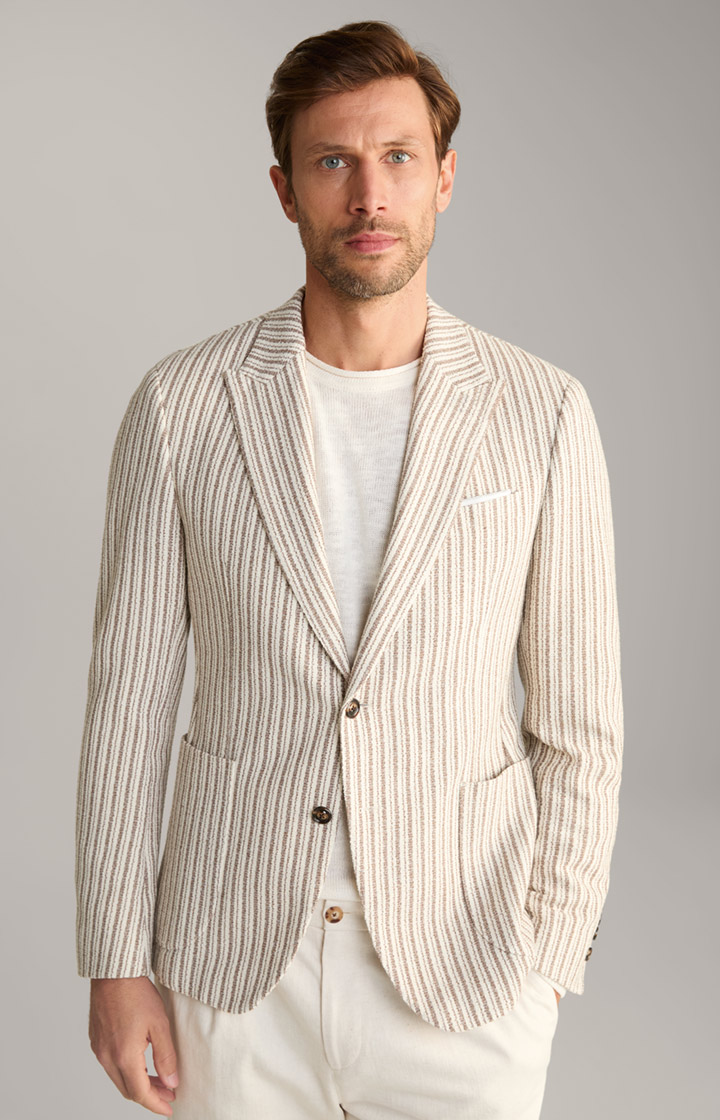 Hedvin Knitted Jacket in Striped Light Beige