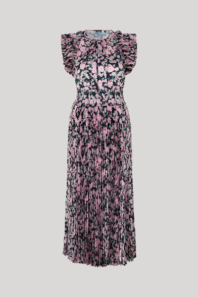 Dilia Pleated Dress in Navy/Pink/Green