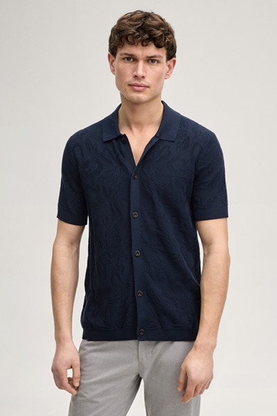 Rasmo Knitted Polo Shirt in Navy textured