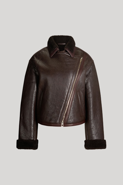 Lammfell-Lederjacke Lucy in Dunkelbraun