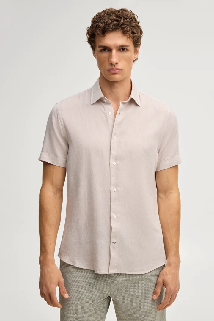 Leads to product detail page "Pit Short-Sleeve Linen-Blend Shirt in light beige"