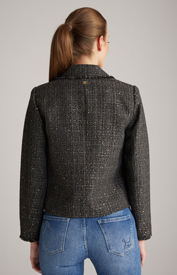 Tweed Blazer Jacket in Black/Grey/Gold