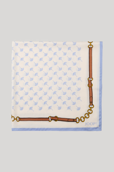 Arya Shawl in an Ecru/Light Blue Pattern