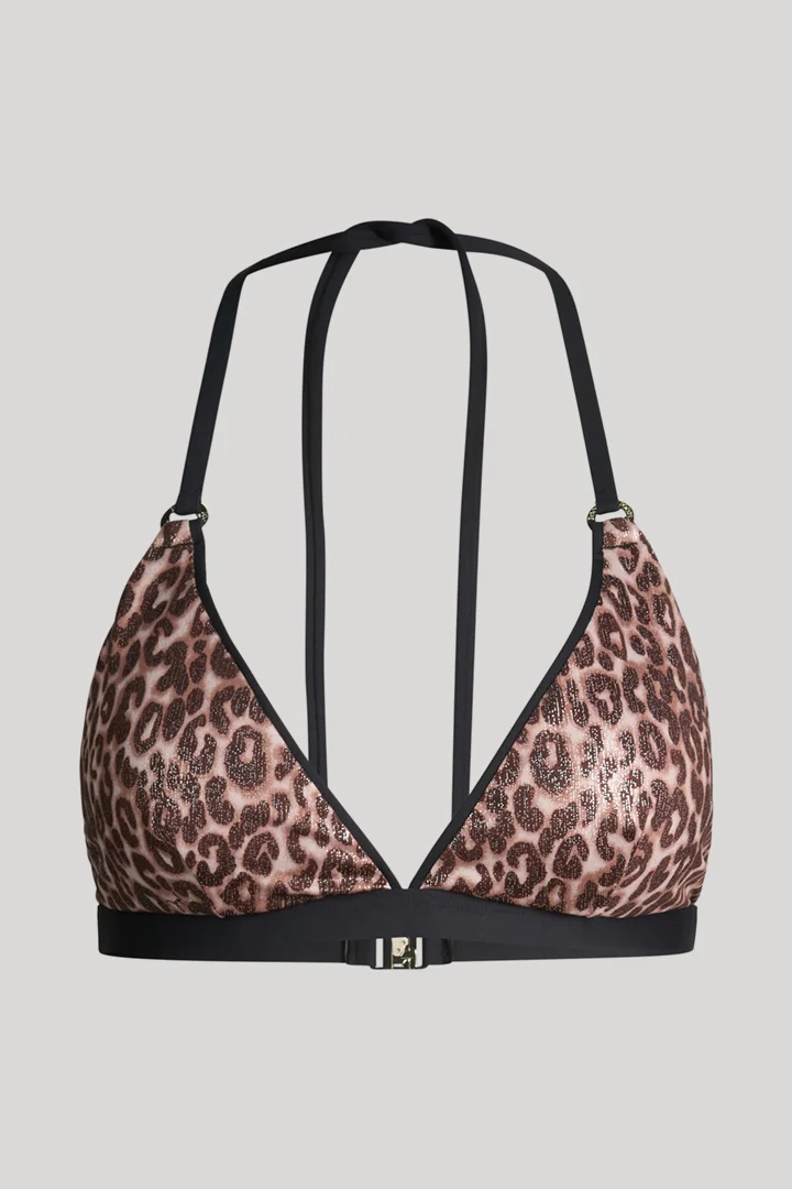 Leads to product detail page "Triangle bikini top in brown/beige leopard print"