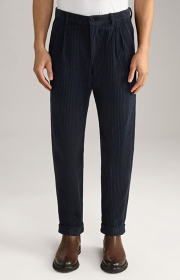 Layne Corduroy Pleated Trousers in Dark Blue