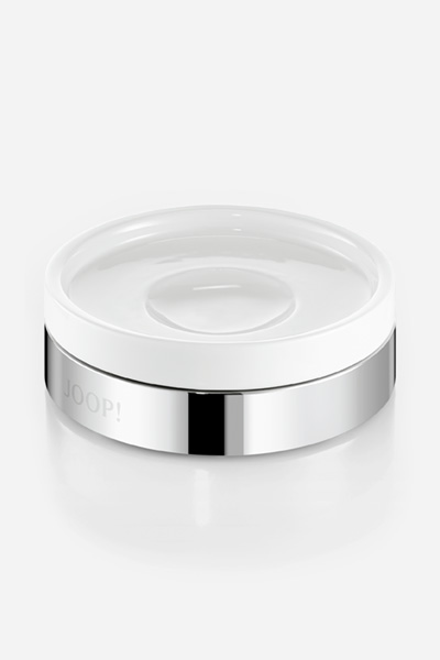 JOOP! CHROMELINE Round Soap Dish in Chrome/Ceramic, White
