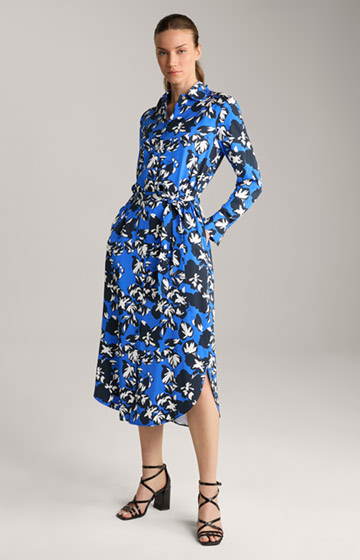 Viskose-Kleid in Blau/Weiss gemustert