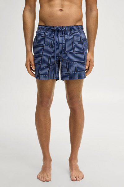 Dark blue patterned swim shorts