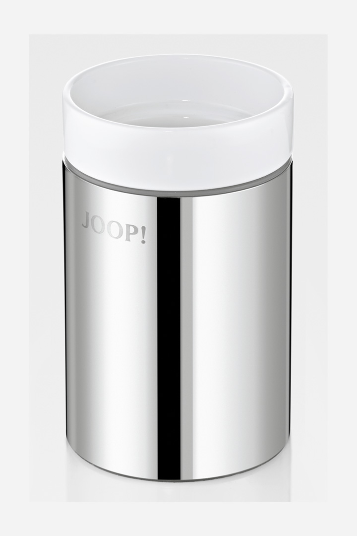 Führt zu Produktdetailseite „Zahnputzbecher JOOP! CHROMELINE, Chrom/Keramik Weiß"