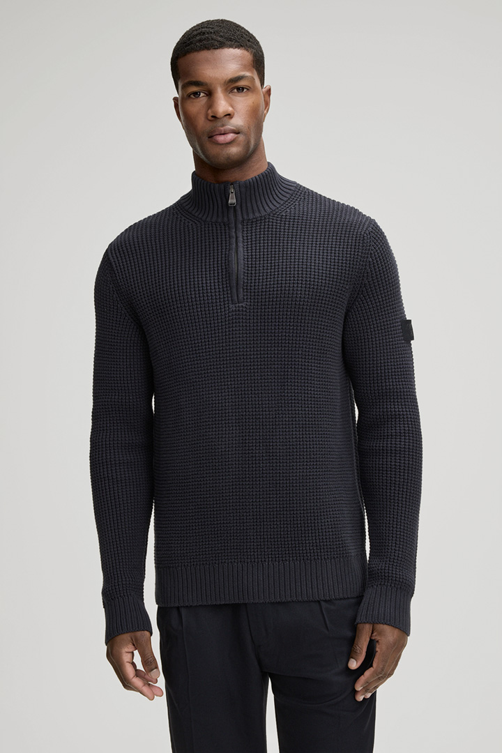 Leads to product detail page "Henrios Half-zip Knitted Pullover in Dark Blue"