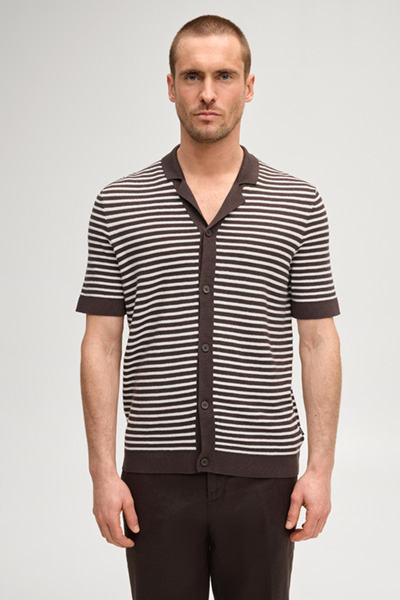 Leads to product detail page "Merlin knitted jumper in dark brown stripes"
