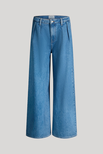 Elise wide-leg jeans with pleats in mid-blue denim