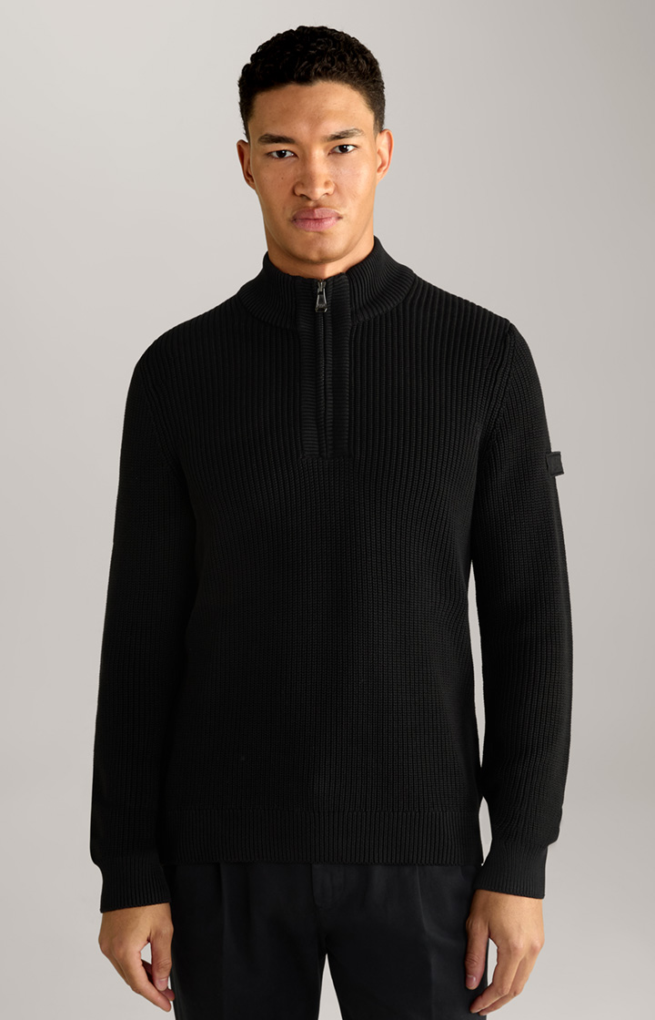 Henrio Ribbed Knit Pullover in Black