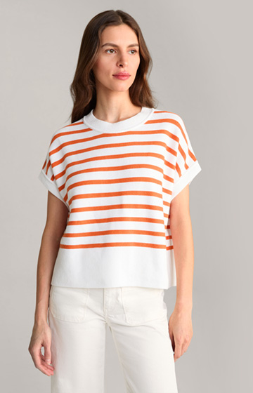 Cotton Knit Jumper in Orange/White Stripes
