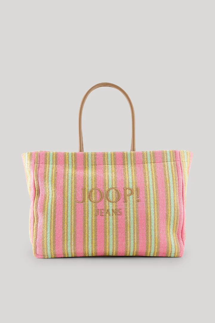 Leads to product detail page "Istria yvette shopper bag in rose and mint stripes"