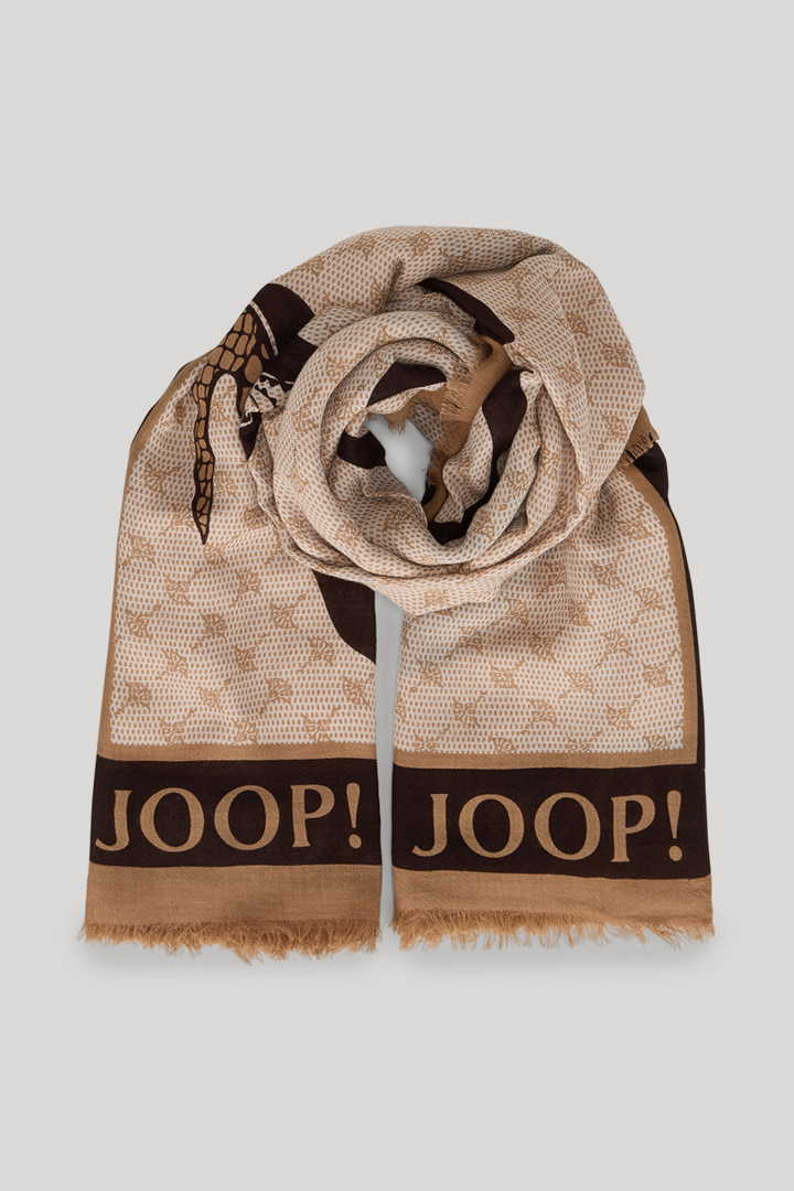 Leads to product detail page "Abby Scarf in a Beige/Brown Pattern"