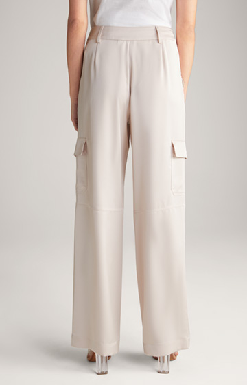 Satin Cargo Trousers in Pale Pink