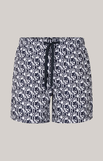 Siesta Beach Swimming Shorts in Dark Blue/White
