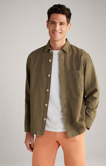 Harvi Cotton and Linen Overshirt in Olive