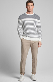 Pullover Cyrian in Weiß/Navy gestreift