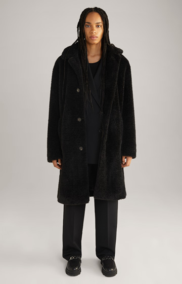 Płaszcz z pluszowego futerka, unisex, w kolorze czarnym
