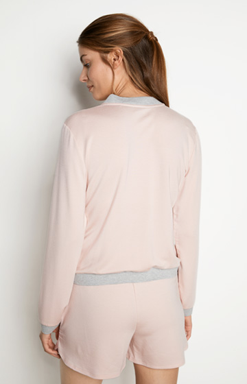 Loungewear sweatshirt jacket in pink/grey mélange