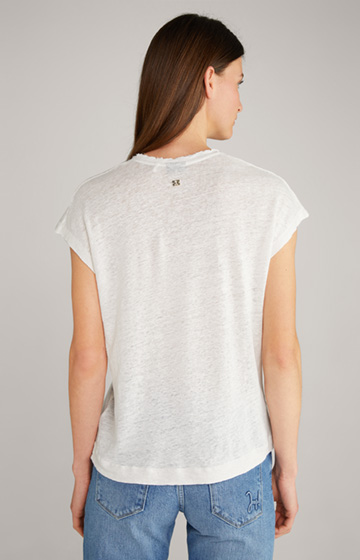 Lniany T-shirt w kolorze złamanej bieli
