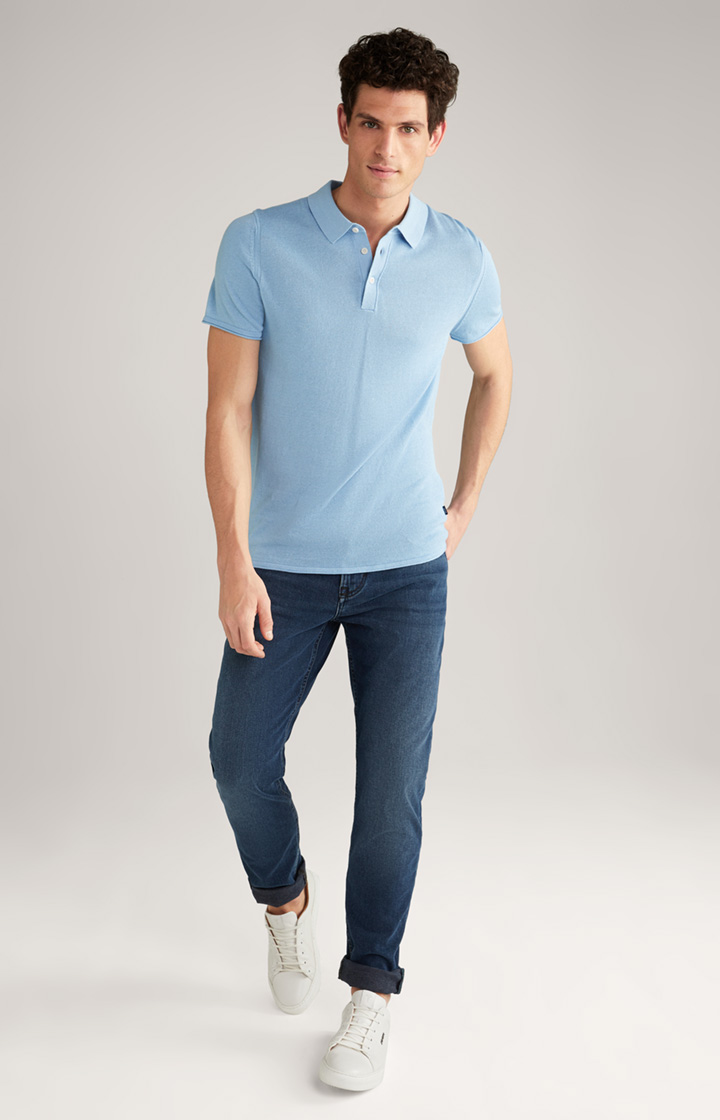 Fidolin Linen and Modal Polo Shirt in Light Blue