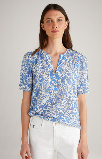 Cotton Blouse in White/Blue